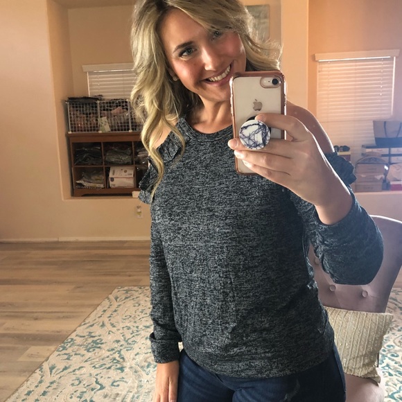 Charcoal cozy cold shoulder top - Picture 3 of 7